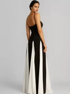 Contrast Color Maxi Dress Pleated A-line Spaghetti Strap Party Dresses For Women 2026