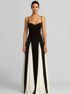 Contrast Color Maxi Dress Pleated A-line Spaghetti Strap Party Dresses For Women 2026