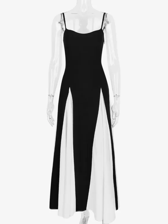 Contrast Color Maxi Dress Pleated A-line Spaghetti Strap Party Dresses For Women 2026