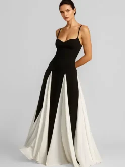 Contrast Color Maxi Dress Pleated A-line Spaghetti Strap Party Dresses For Women 2026