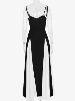 Contrast Color Maxi Dress Pleated A-line Spaghetti Strap Party Dresses For Women 2026