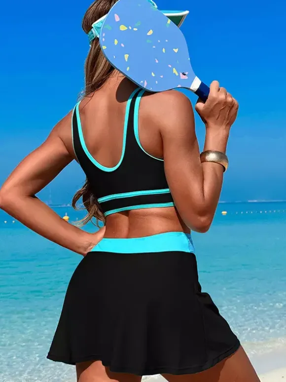 Contrast Color Swimwear With Beach Sports Skirt 2 Piece Set For Women 2026
