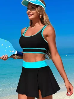 Contrast Color Swimwear With Beach Sports Skirt 2 Piece Set For Women 2026