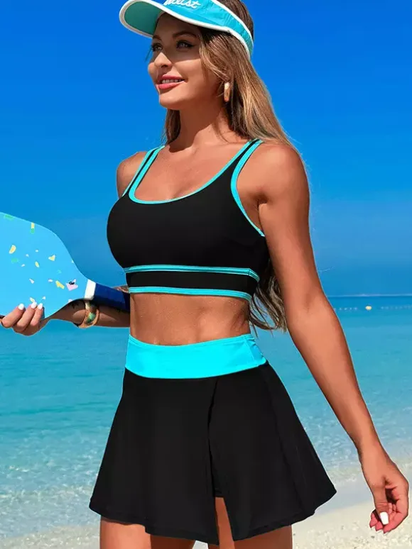 Contrast Color Swimwear With Beach Sports Skirt 2 Piece Set For Women 2026