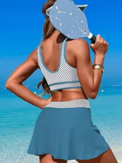 Contrast Color Swimwear With Beach Sports Skirt 2 Piece Set For Women 2026
