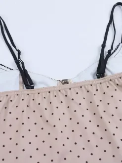 Contrast Lace Polka Dot Corset Camisole Thin Spaghetti Strap Bone Structured Slim Crop Bustier Top