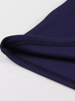 Contrast Piping Bow Neck Button Decor Pleated A Line Swing Dress For Women 2026
