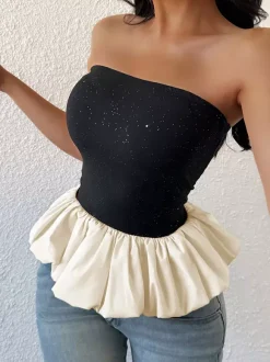Contrast Color Sparkling Tube Top For Women 2026