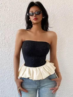 Contrast Color Sparkling Tube Top For Women 2026