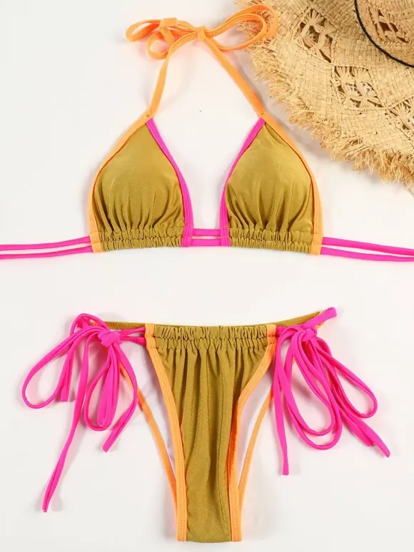 Contrast Color String Bikini Sexy Two Piece Swimwear For Summer 2026