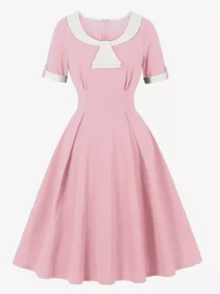 Contrast Peter Pan Collar A-line Summer Swing Midi Dress For Women 2026
