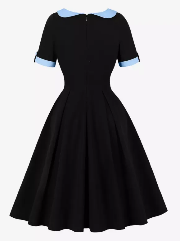 Contrast Peter Pan Collar A-line Summer Swing Midi Dress For Women 2026