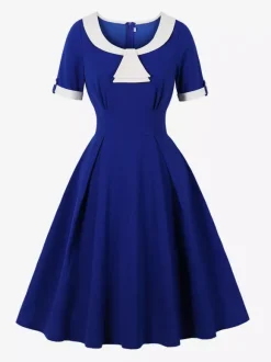 Contrast Peter Pan Collar A-line Summer Swing Midi Dress For Women 2026
