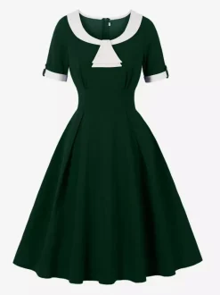 Contrast Peter Pan Collar A-line Summer Swing Midi Dress For Women 2026