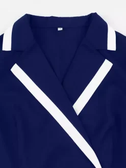 Contrast Trim Lapel Collar Double Pocket A Line Retro Tea Dress For Women 2026