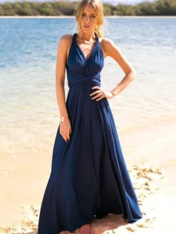 Convertible Women Sleeveless Maxi Dress - Multiway Solid Color Backless Gown - Summer Beach Wedding Bridesmaid Dress 2026