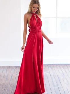 Convertible Women Sleeveless Maxi Dress - Multiway Solid Color Backless Gown - Summer Beach Wedding Bridesmaid Dress 2026