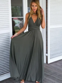 Convertible Women Sleeveless Maxi Dress - Multiway Solid Color Backless Gown - Summer Beach Wedding Bridesmaid Dress 2026