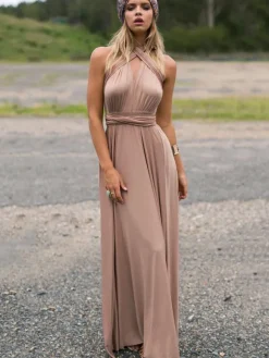Convertible Women Sleeveless Maxi Dress - Multiway Solid Color Backless Gown - Summer Beach Wedding Bridesmaid Dress 2026