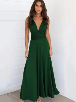 Convertible Women Sleeveless Maxi Dress - Multiway Solid Color Backless Gown - Summer Beach Wedding Bridesmaid Dress 2026