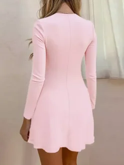 Coquette Bodycon Mini Dress For Women - Pastel Pink Long Sleeve Ruched Bust - Spring Brunch Date Night Outfits 2026