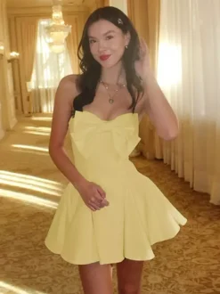 Coquette Bow Dress For Women - Strapless Sweetheart A Line Mini Dress - Summer Birthday Party 2026