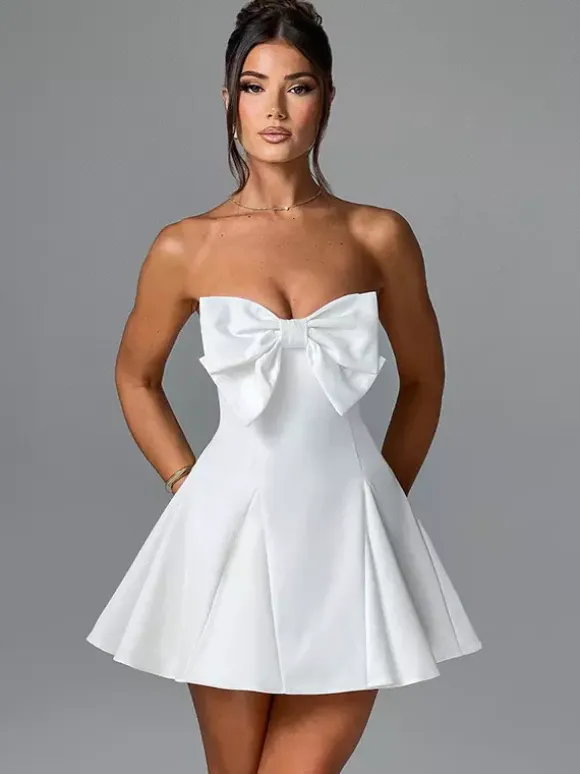 Coquette Bow Dress For Women - Strapless Sweetheart A Line Mini Dress - Summer Birthday Party 2026