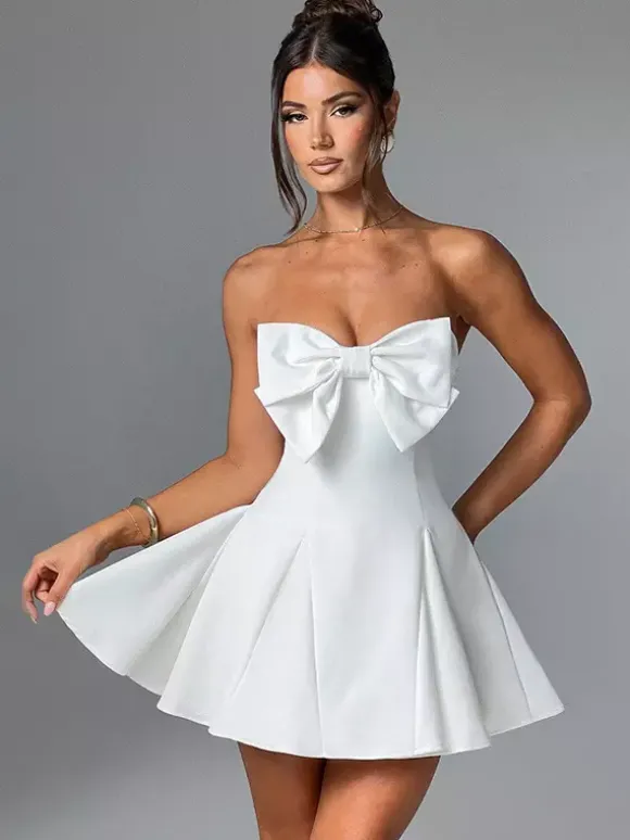 Coquette Bow Dress For Women - Strapless Sweetheart A Line Mini Dress - Summer Birthday Party 2026