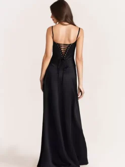 Corest Maxi Dress Adjustable Spaghetti Straps Backless Lace Up Prom Dresses