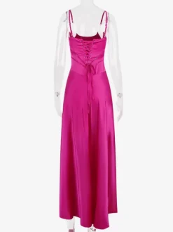 Corest Maxi Dress Adjustable Spaghetti Straps Backless Lace Up Prom Dresses