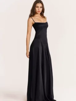 Corest Maxi Dress Adjustable Spaghetti Straps Backless Lace Up Prom Dresses