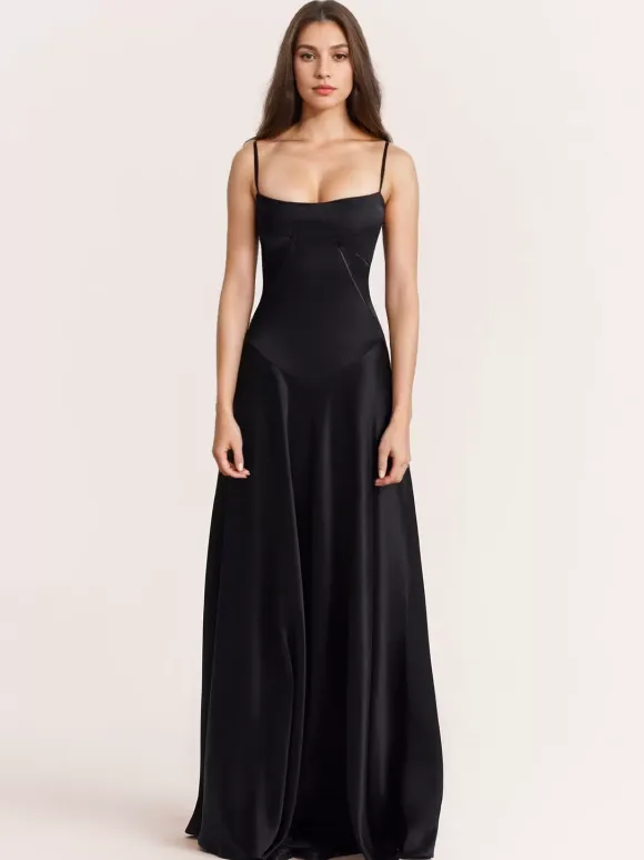 Corest Maxi Dress Adjustable Spaghetti Straps Backless Lace Up Prom Dresses