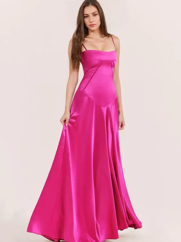 Corest Maxi Dress Adjustable Spaghetti Straps Backless Lace Up Prom Dresses