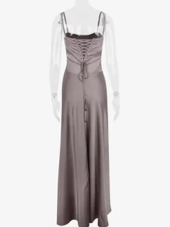 Corest Maxi Dress Adjustable Spaghetti Straps Backless Lace Up Prom Dresses