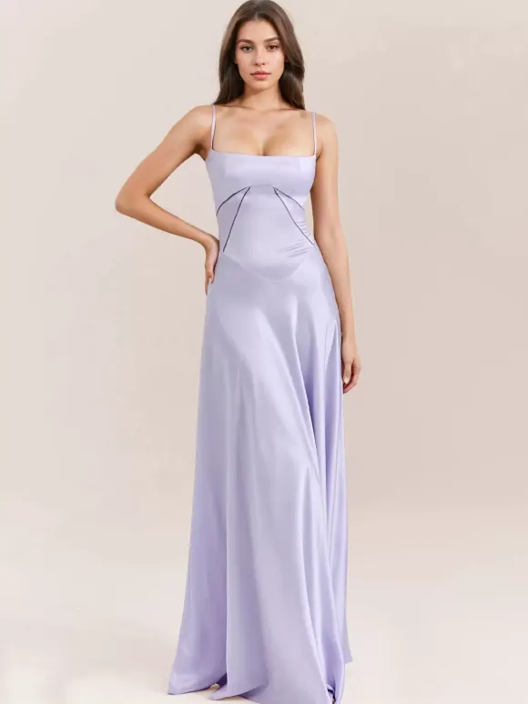 Corest Maxi Dress Adjustable Spaghetti Straps Backless Lace Up Prom Dresses