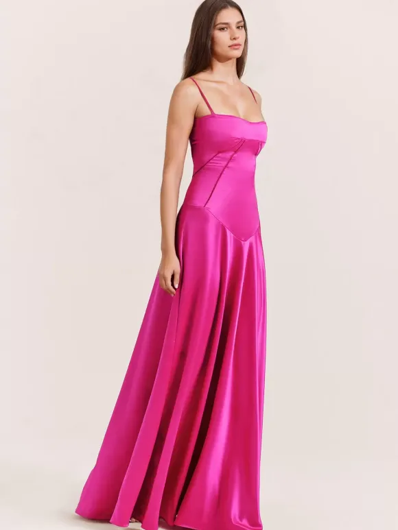 Corest Maxi Dress Adjustable Spaghetti Straps Backless Lace Up Prom Dresses