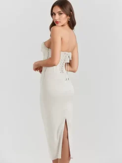 Corset Dress Fringe Pleated Lace-up Back Prom Birthday Party Midi Dresses