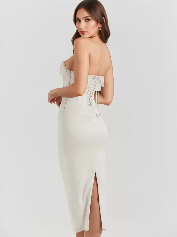 Corset Dress Fringe Pleated Lace-up Back Prom Birthday Party Midi Dresses