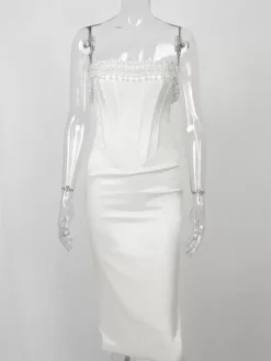 Corset Dress Fringe Pleated Lace-up Back Prom Birthday Party Midi Dresses