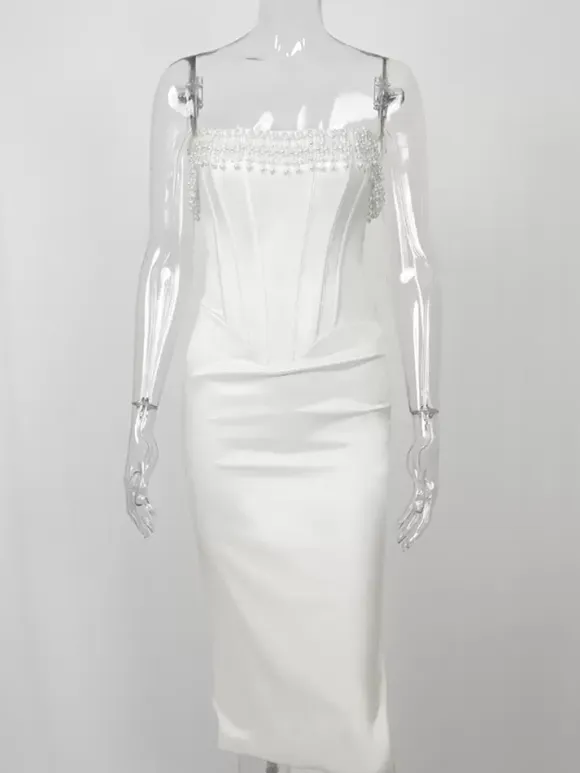 Corset Dress Fringe Pleated Lace-up Back Prom Birthday Party Midi Dresses