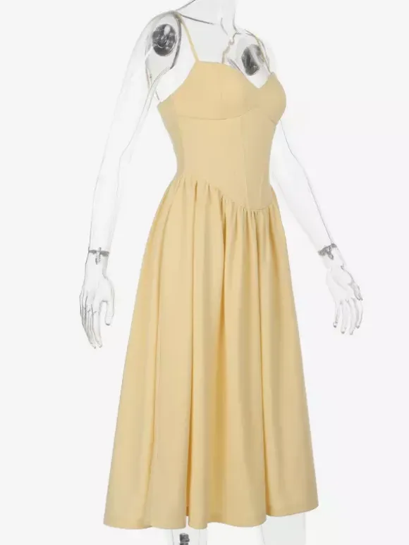 Corset Style Midi Dress Women - Cottagecore Spaghetti Strap Sundress - Summer Garden Wedding Guest Dress 2026