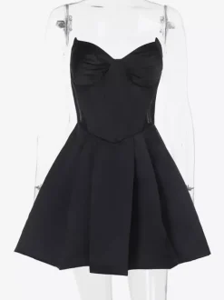 Corset Coquette Satin Dress For Women - Black Gothic Sweetheart Boned Sleeveless A Line Dress - Summer Birthday Party 2026