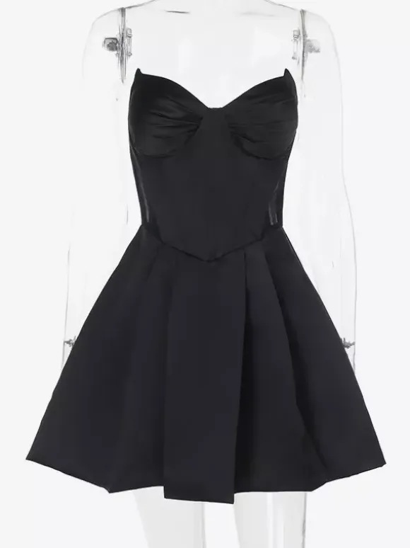 Corset Coquette Satin Dress For Women - Black Gothic Sweetheart Boned Sleeveless A Line Dress - Summer Birthday Party 2026