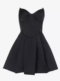 Corset Coquette Satin Dress For Women - Black Gothic Sweetheart Boned Sleeveless A Line Dress - Summer Birthday Party 2026