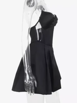 Corset Coquette Satin Dress For Women - Black Gothic Sweetheart Boned Sleeveless A Line Dress - Summer Birthday Party 2026
