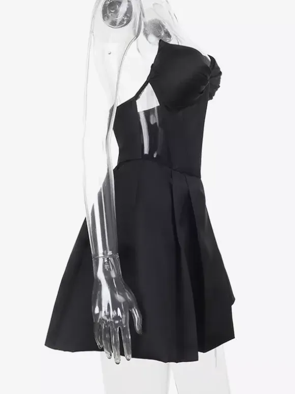 Corset Coquette Satin Dress For Women - Black Gothic Sweetheart Boned Sleeveless A Line Dress - Summer Birthday Party 2026