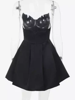 Corset Coquette Satin Dress For Women - Black Gothic Sweetheart Boned Sleeveless A Line Dress - Summer Birthday Party 2026