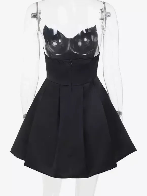 Corset Coquette Satin Dress For Women - Black Gothic Sweetheart Boned Sleeveless A Line Dress - Summer Birthday Party 2026