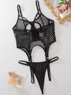 Corsets Black Fishnet Indoor Cut Out Lingerie