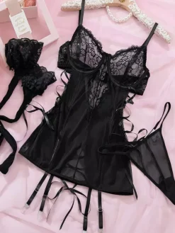 Corsets Black Sexy Backless Dating Lace Up Backless Lingerie
